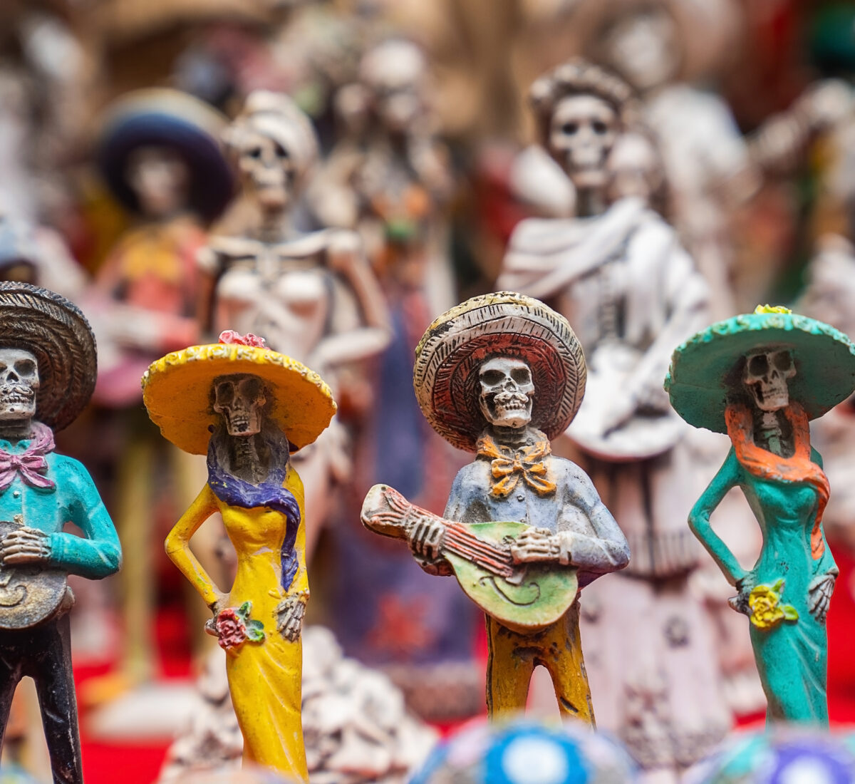 Traditional handcrafted Mexican souvenirs for sale at marketplace