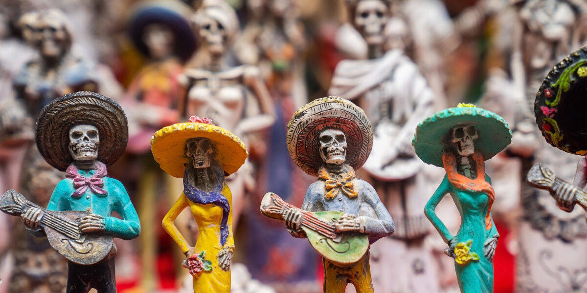 Traditional handcrafted Mexican souvenirs for sale at marketplace