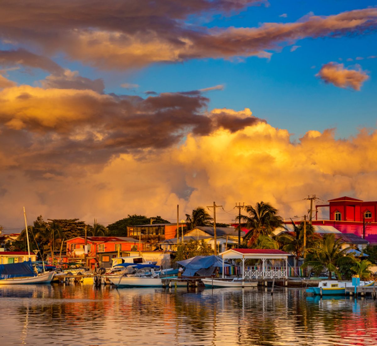 Belize. Sunset on San Pedro Town, Ambergris Caye Island