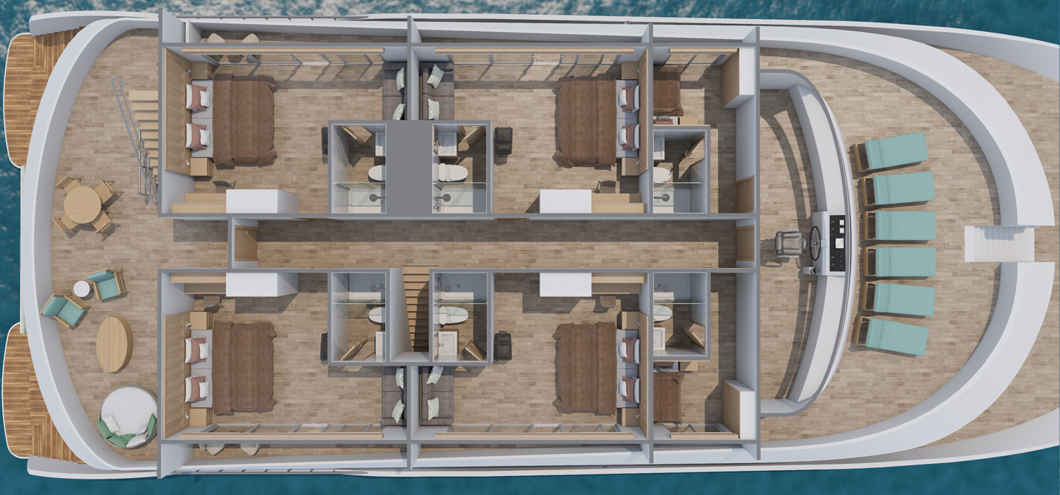 Deck plan showing guest rooms
