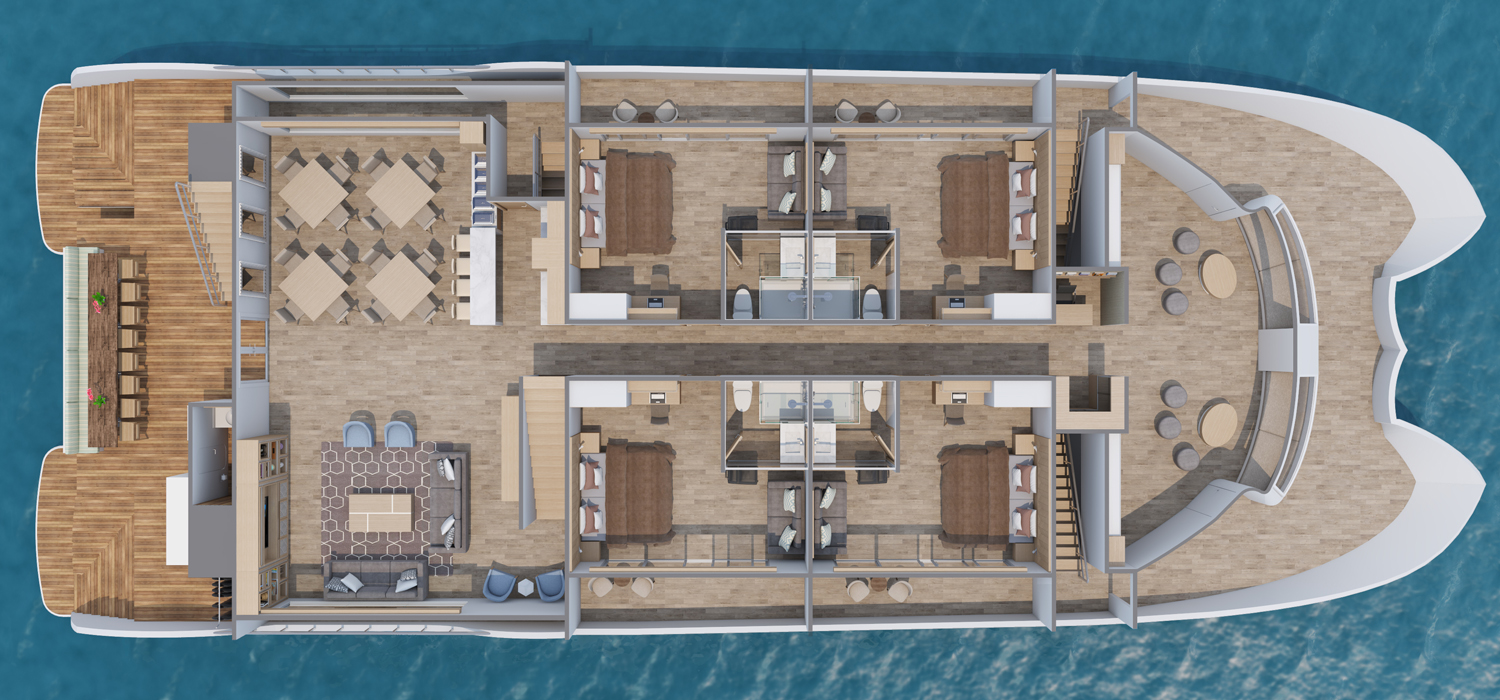Deck plan showing guest rooms