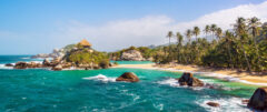 One of Tayrona's beaces with a hut on a hill nearby
