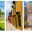 Collage depicting different historical sites in Latin America such as a Che Guevara mural and a Mayan temple