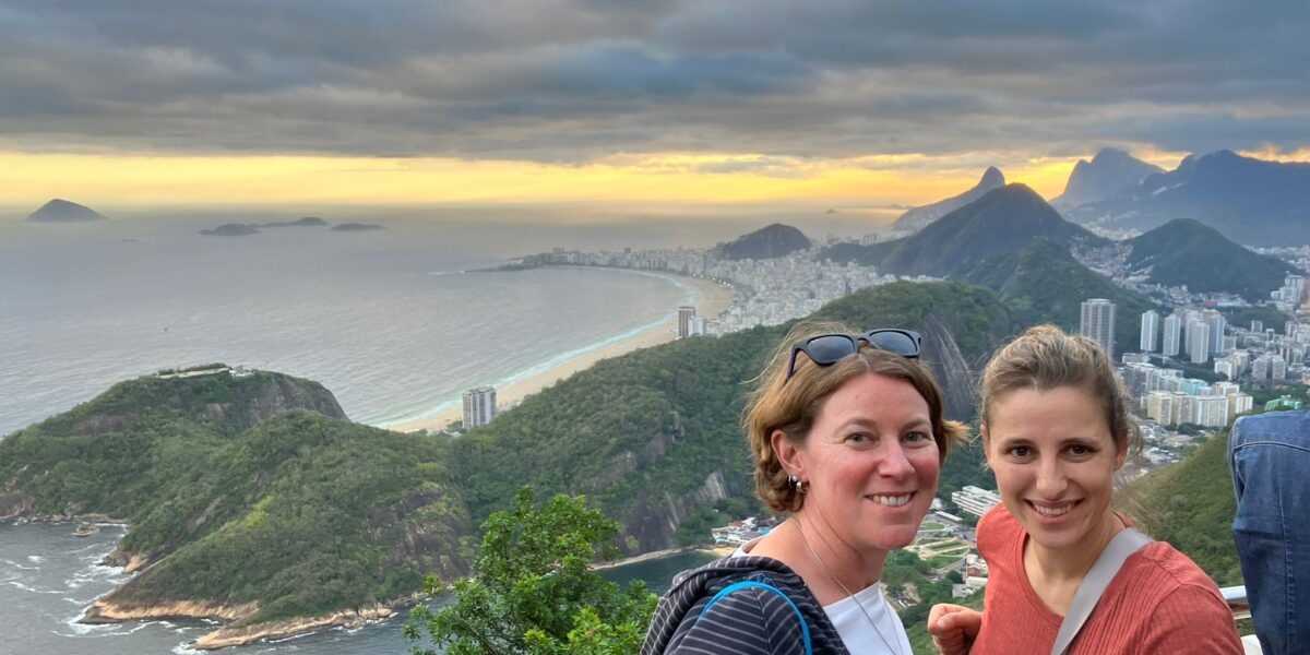 Travel experts Hannah Waterhouse and Alex Walker on Sugarloaf Mountain in Rio de Janeiro