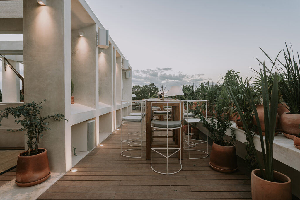 Tables and chairs on the hotel terrace