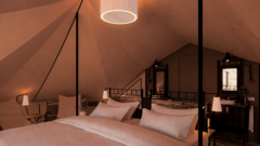Double bed inside a tent