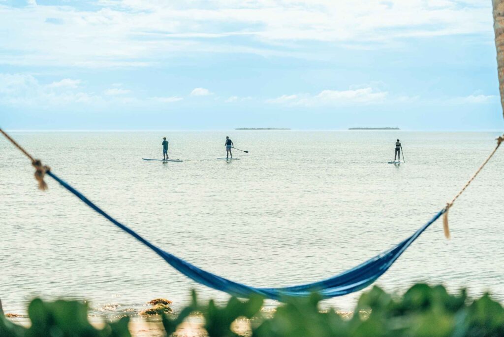 Stand up paddleboarders just off the beach at Turtle Inn
