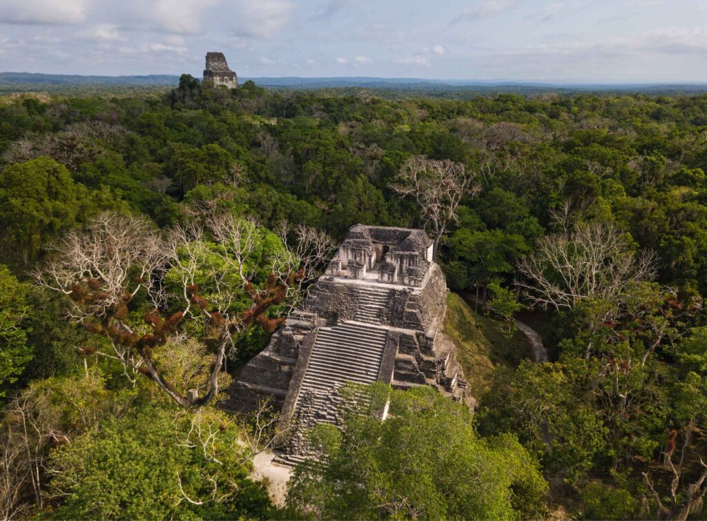 Aerial photo of Tikal in the jungle