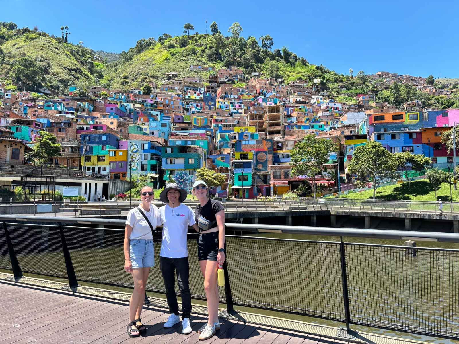 Charlotte and Louise in a colourful village in Colombia whilst visiting the El Rio Foundation