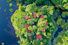 Aerial view of lodges at Maquenque Lodge