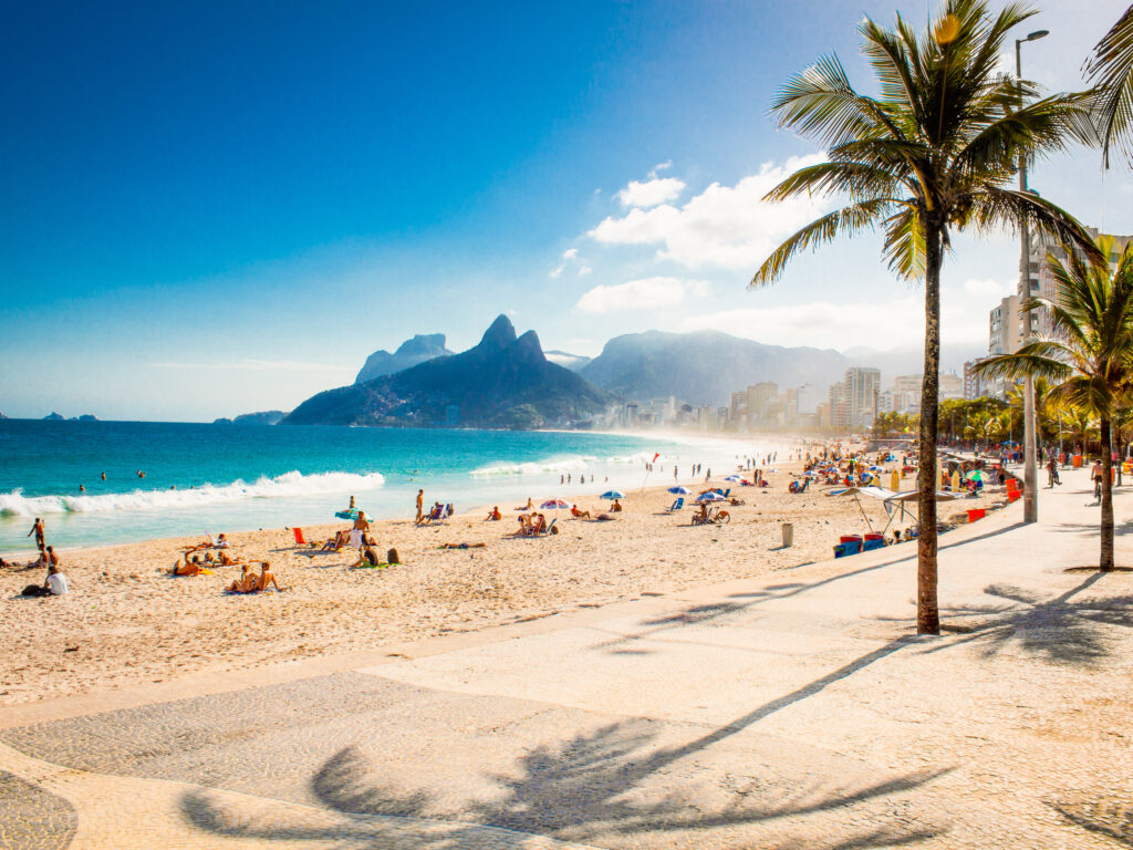 Sandy beach with palm trees in Brazil