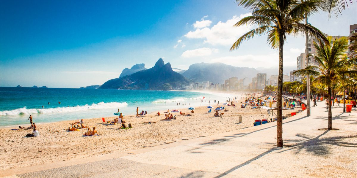 Sandy beach with palm trees in Brazil