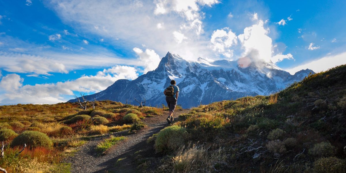 Man hiking in Torres Del Paine National Park