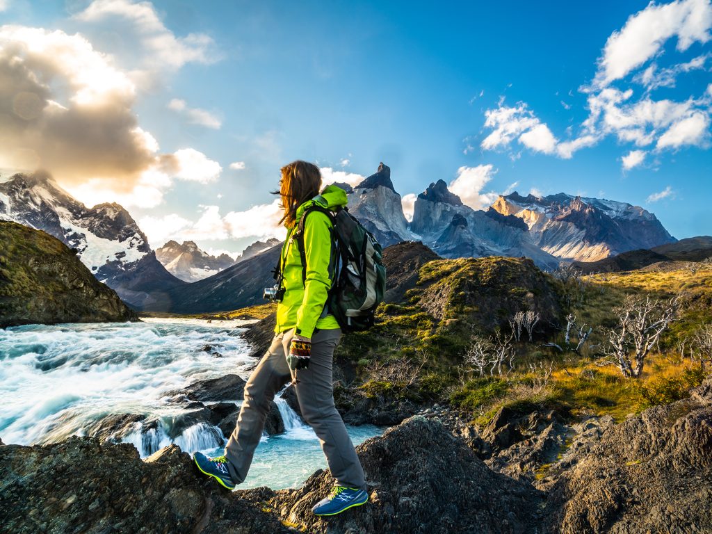 Woman hiking in Torres Del Paine National Park