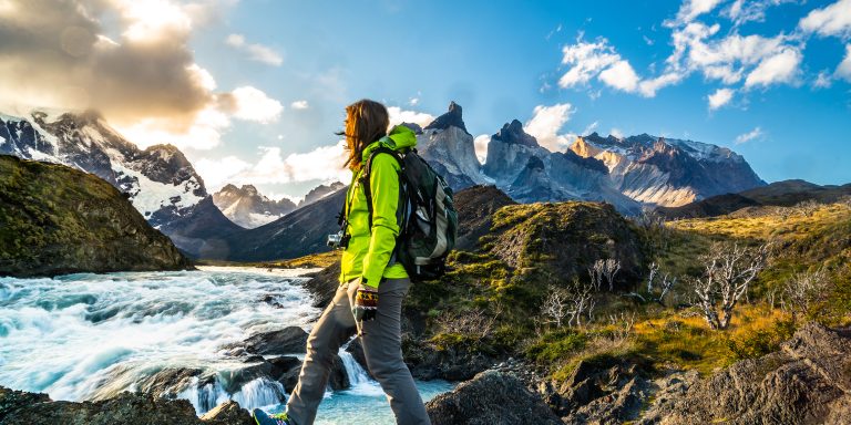 Woman hiking in Torres Del Paine National Park