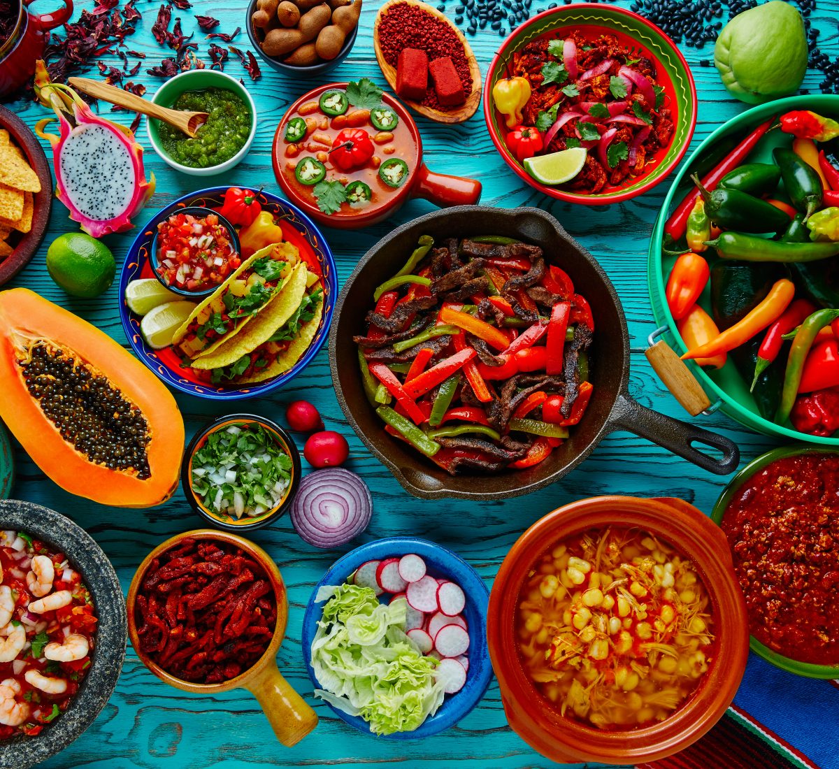 Table of vibrant ingredients from Mexican food