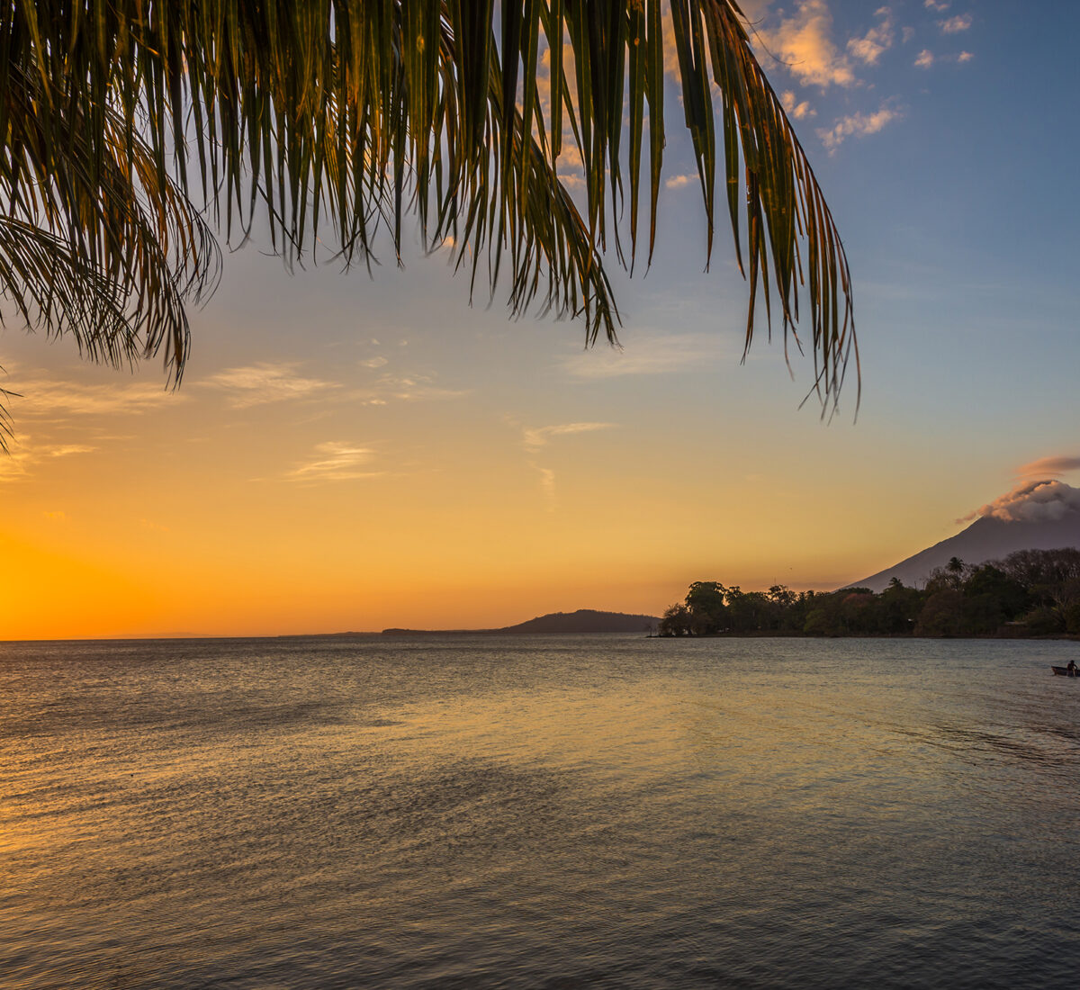 View of volcano and sunset in Ometepe, Nicaragua