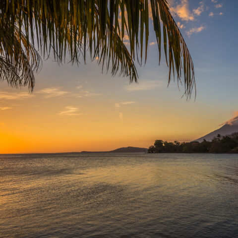 View of volcano and sunset in Ometepe, Nicaragua