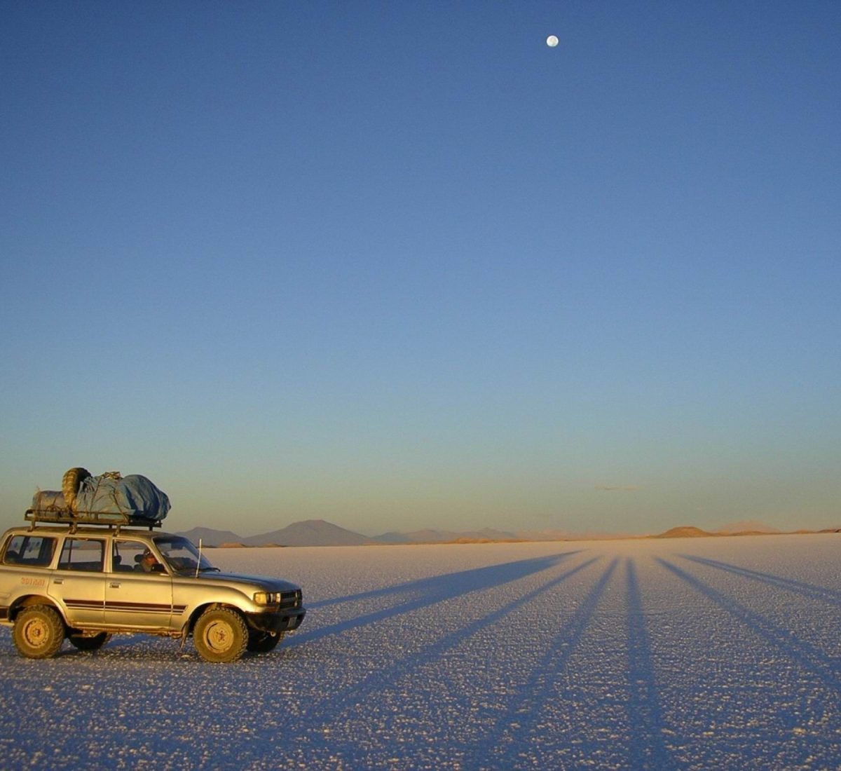 Car on the Uyuni Salt Flats