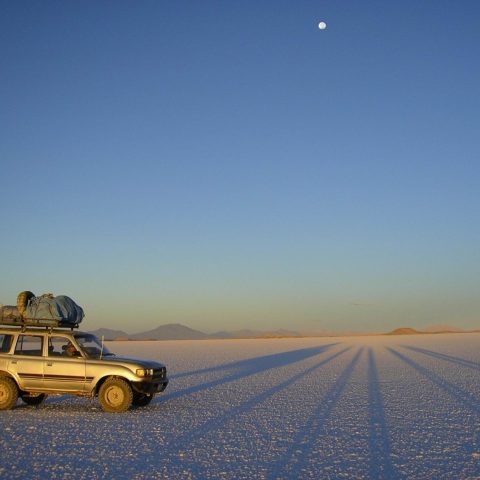 Car on the Uyuni Salt Flats