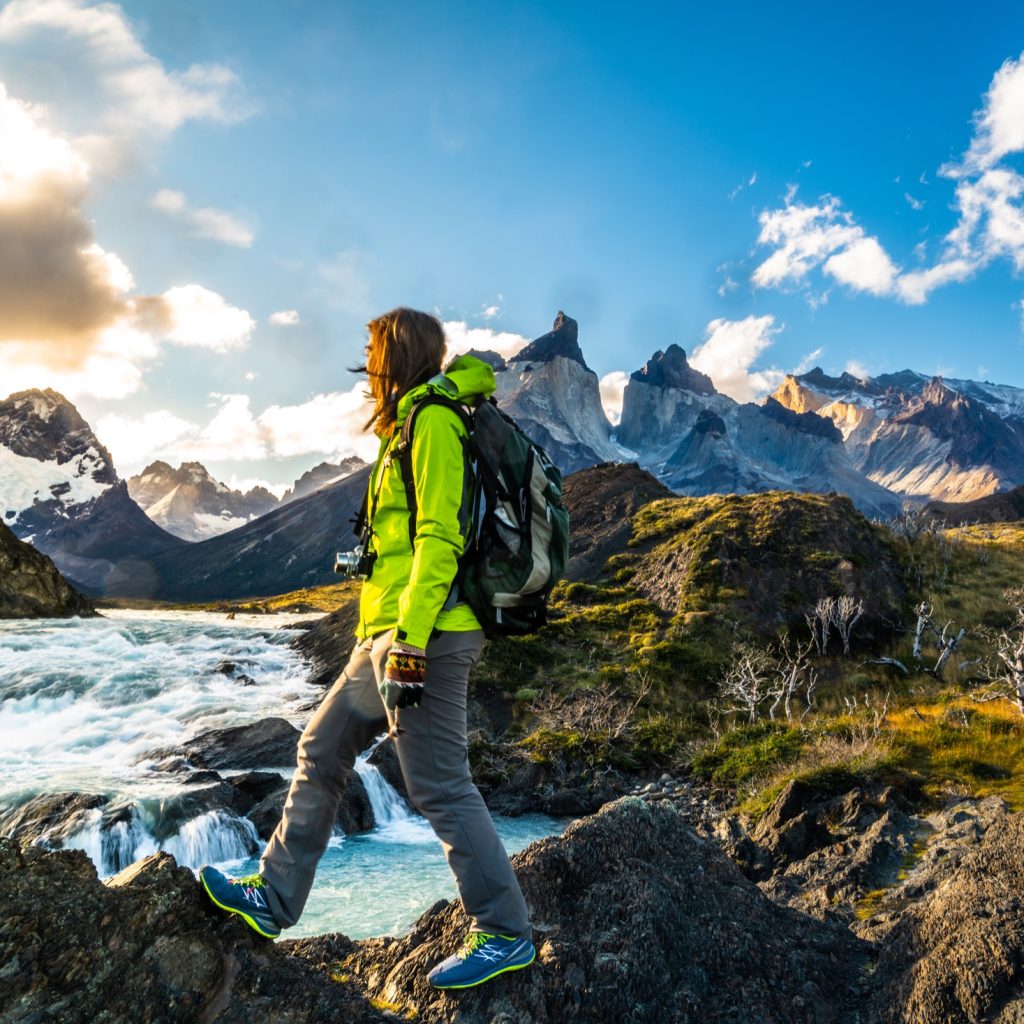 Woman hiking in Torres Del Paine National Park