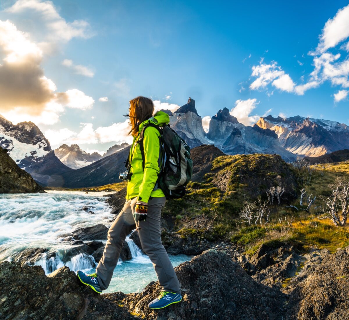 Woman hiking in Torres Del Paine National Park