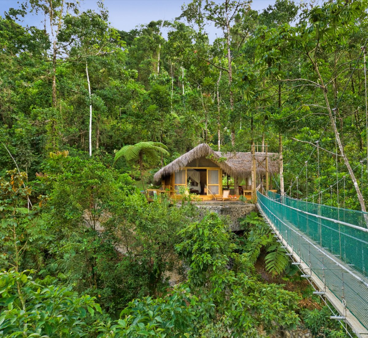 Bridge to Pacuare Lodge in deep jungle