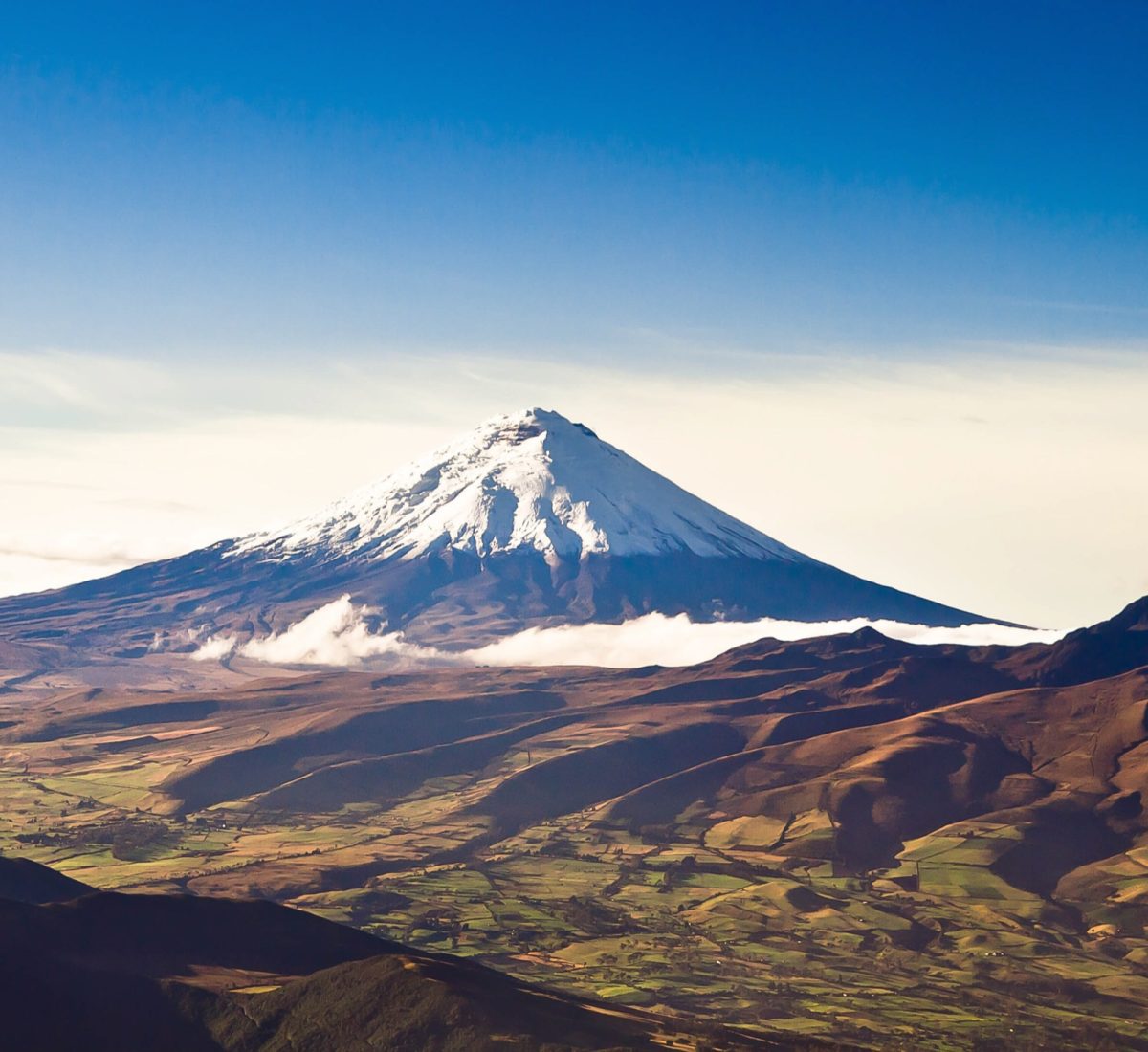Snow covered peak of Cotopaxi volcano in the Galapagos