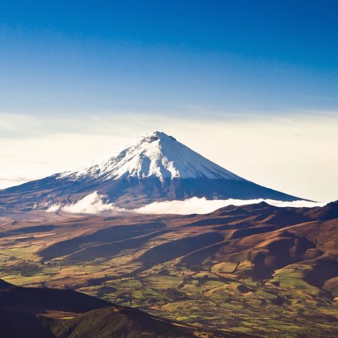 Snow covered peak of Cotopaxi volcano in the Galapagos