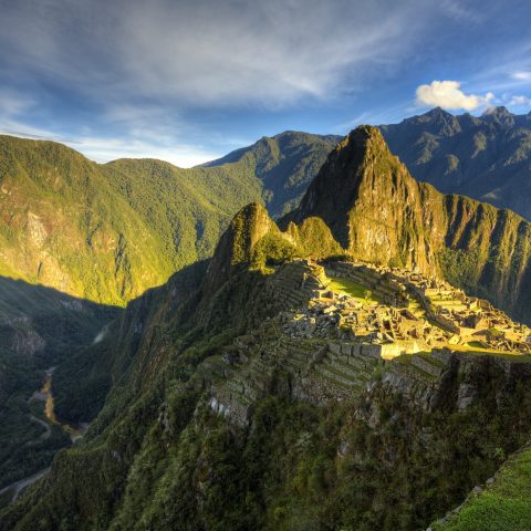 Sun over Machu Picchu in Peru