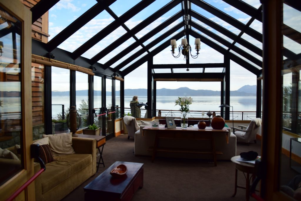 Conservatory in Los Cauqenes Resort and Spa overlooking channel