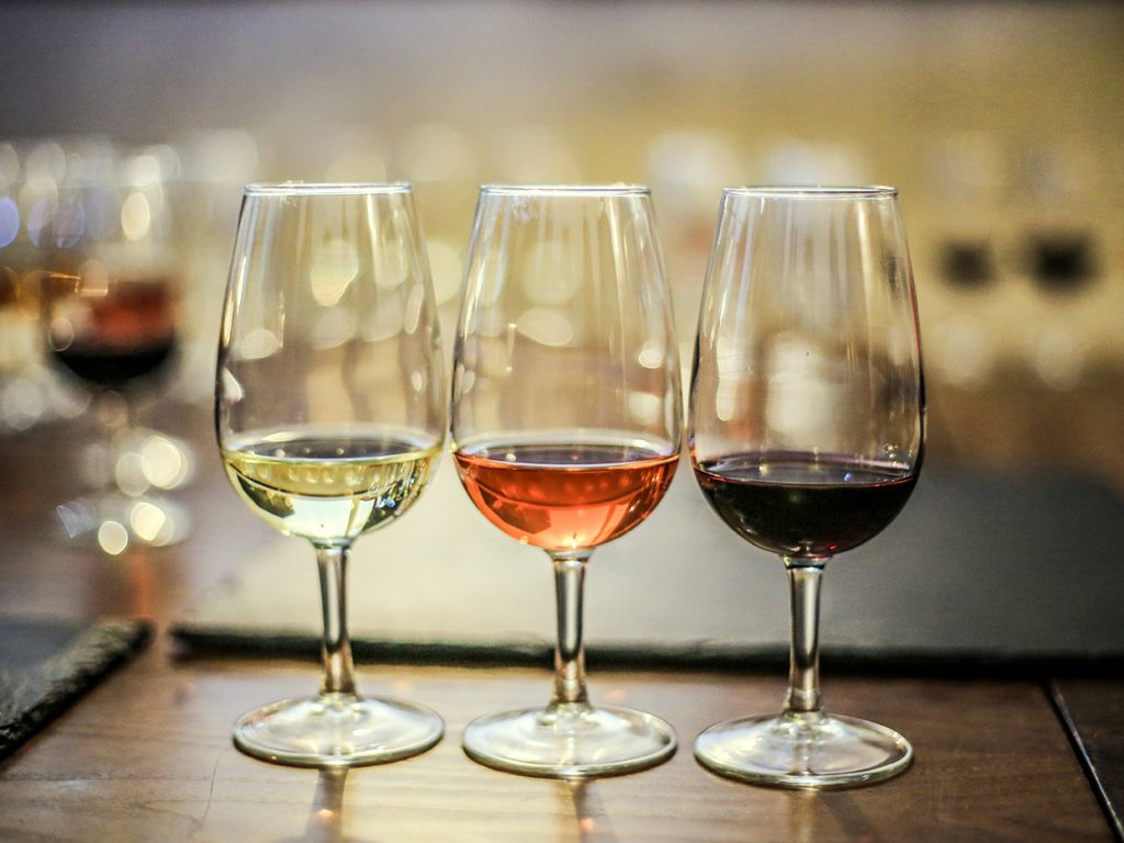 White, rosé and red wine