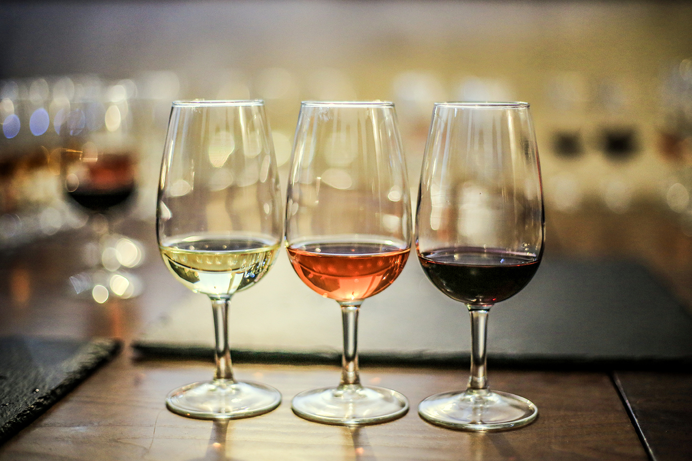 White, rosé and red wine