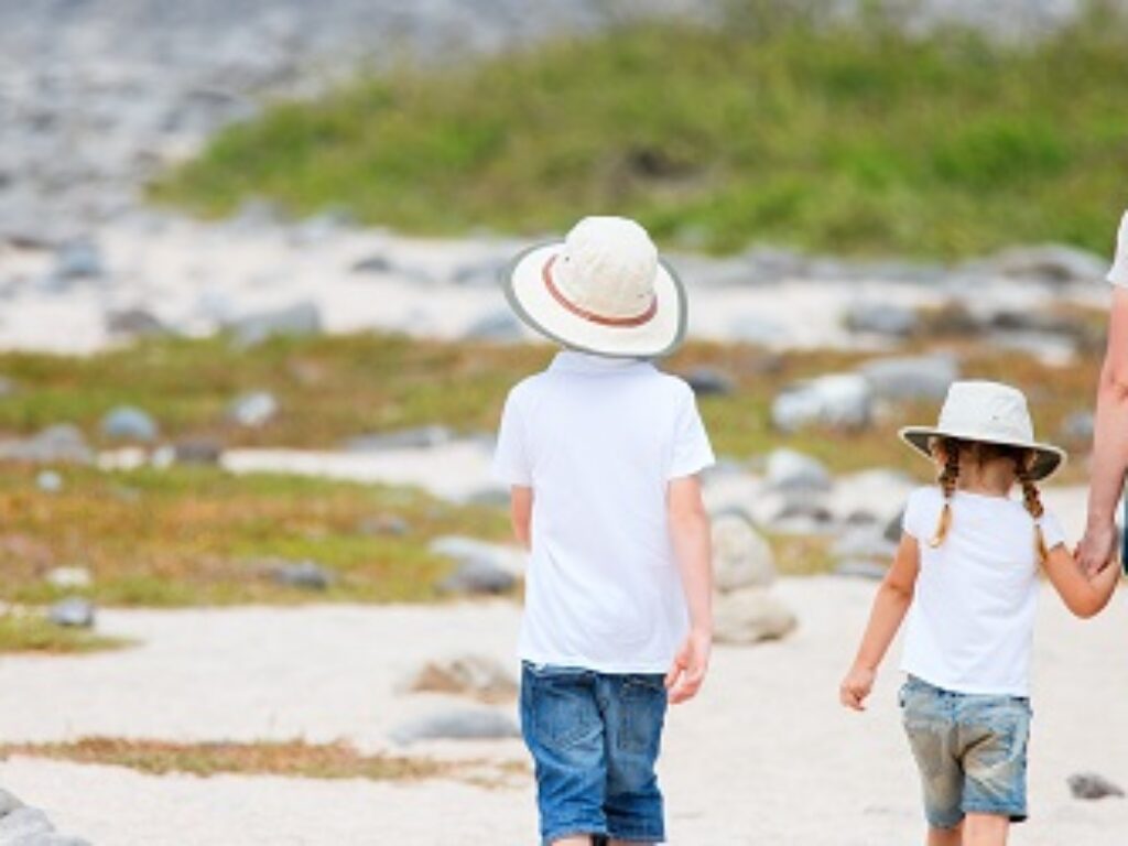 Children walking on the beach