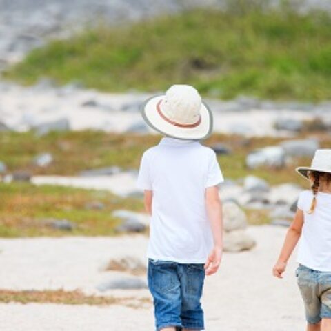 Children walking on the beach