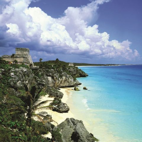 MEX _ Tulum Ruins over Caribbean _ shutterstock_ FREE
