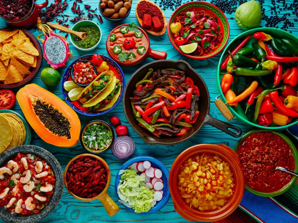 Table of vibrant ingredients from Mexican food