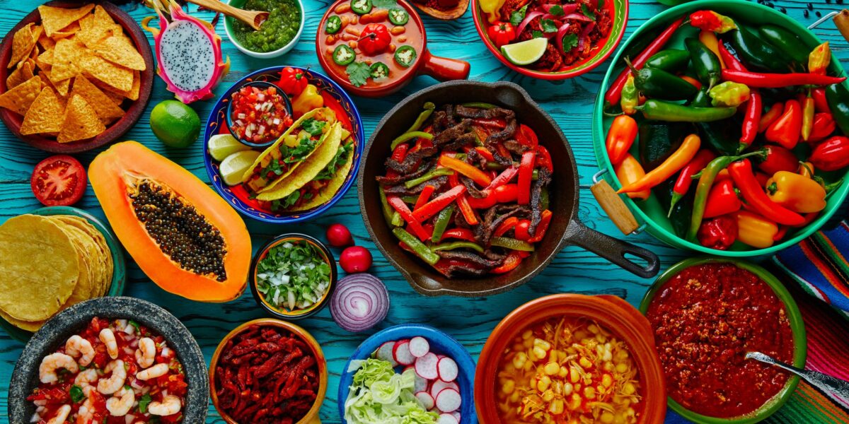 Table of vibrant ingredients from Mexican food