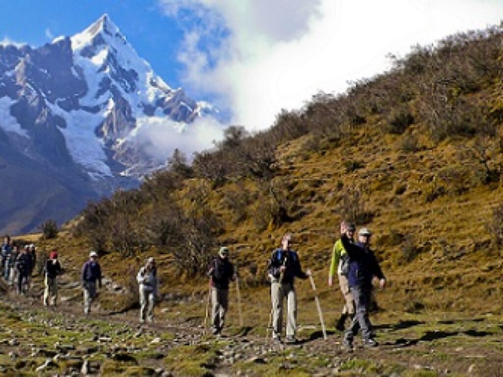 A group trekking in Peru