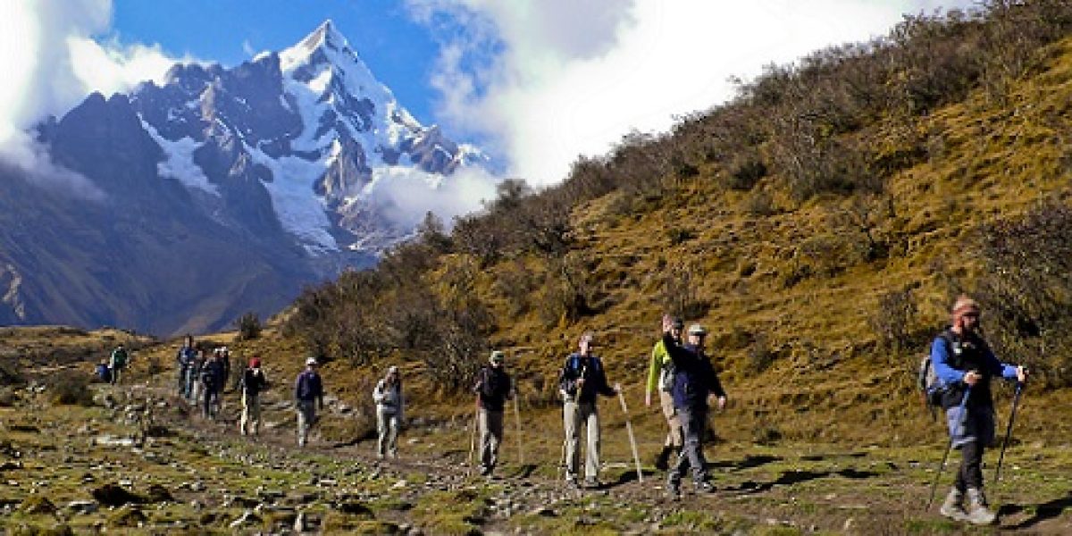 A group trekking in Peru