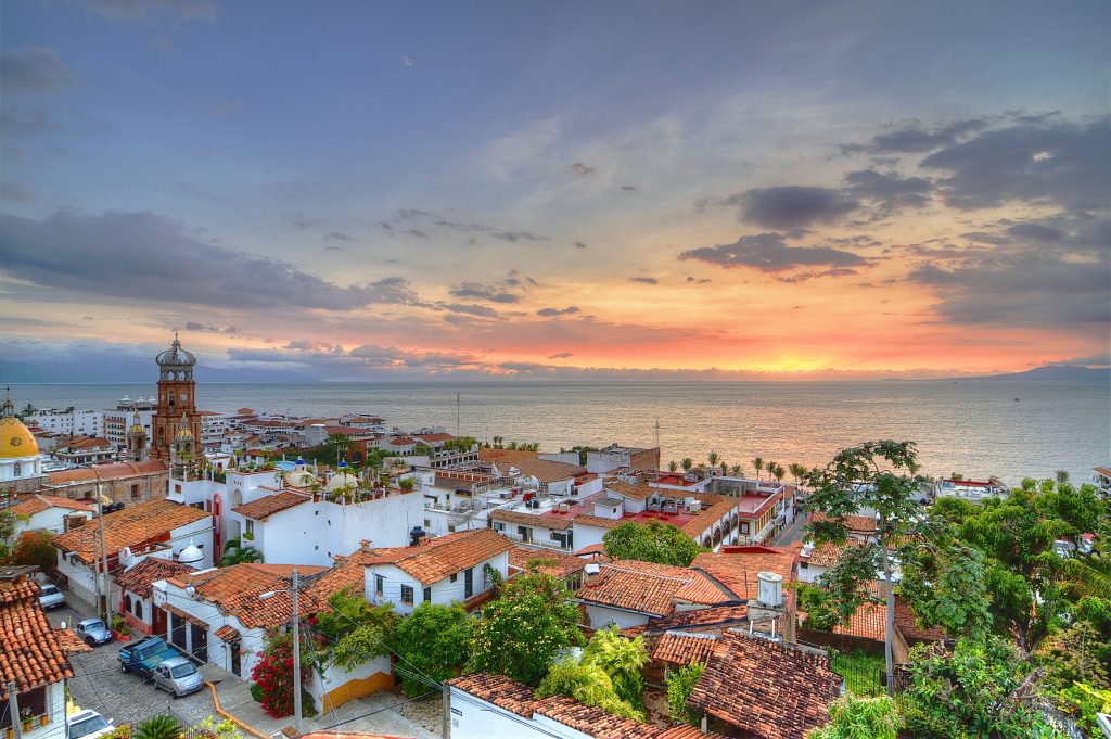 Sunset in Puerto Vallarta by the ocean